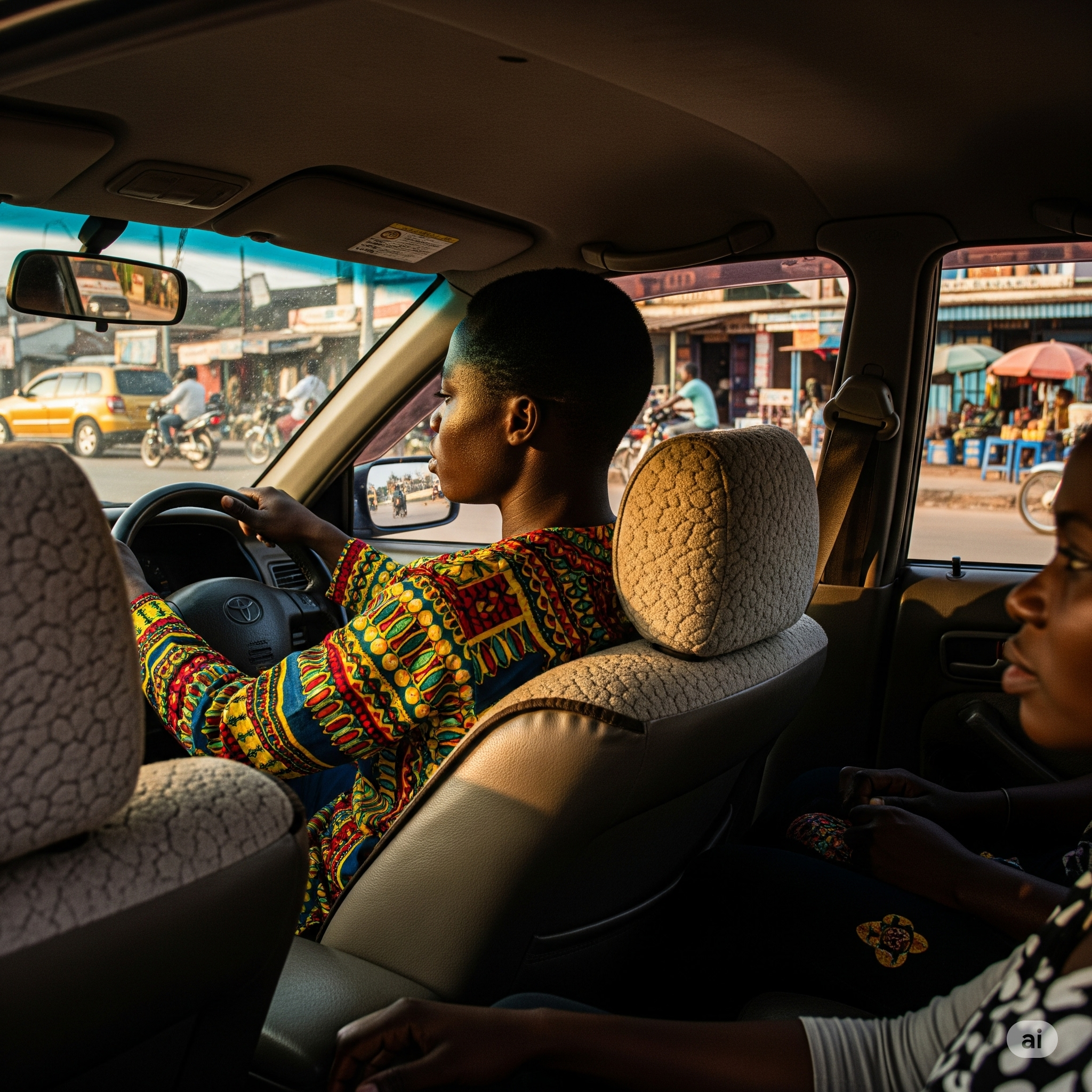 A person driving a car on a scenic road